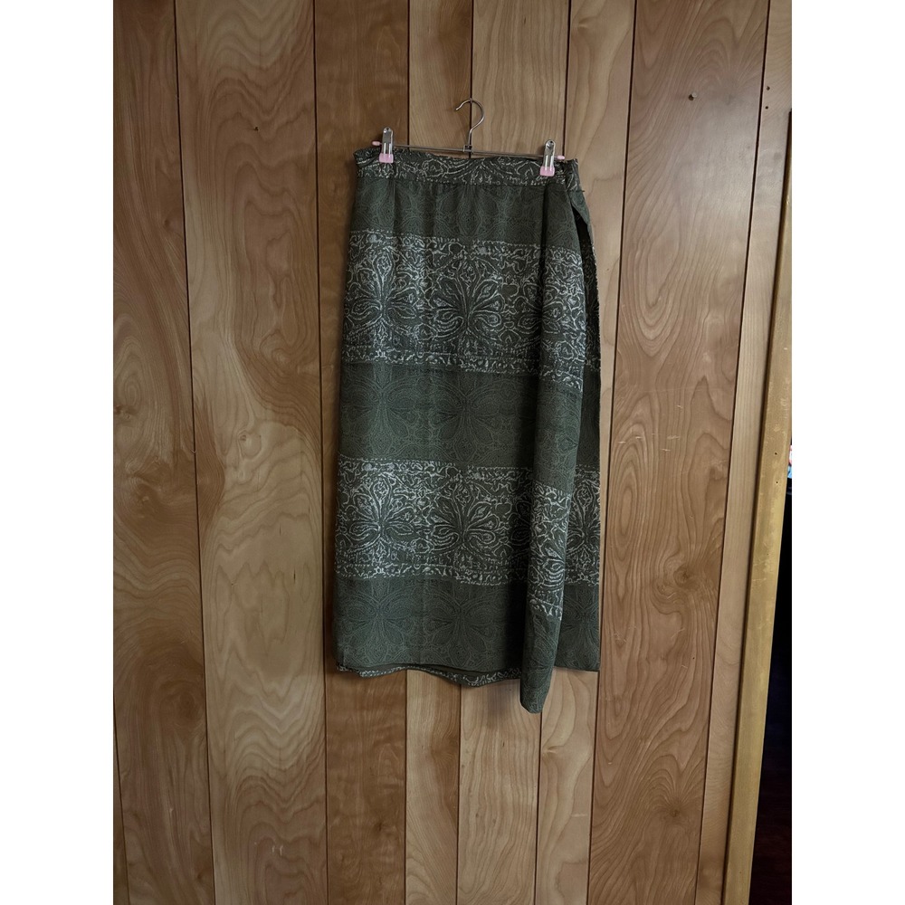 Chaus Woman Olive Green Paisley Damask Maxi Skirt Lined Size 18 Plus